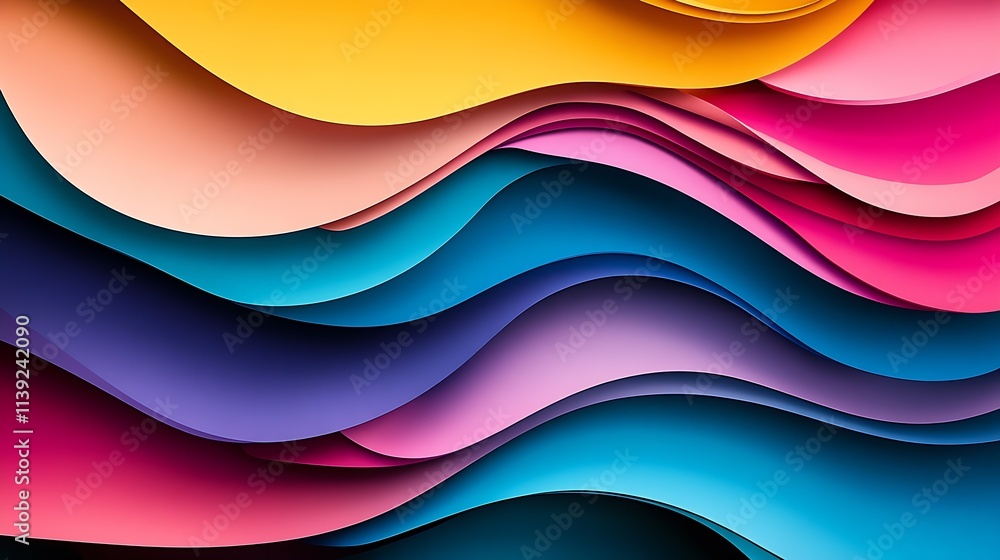 Poster Colorful abstract layers of flowing shapes in vibrant hues create a dynamic visual aesthetic seamless and captivating : Generative AI