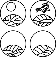 8月のミニ円形花札アイコンセット