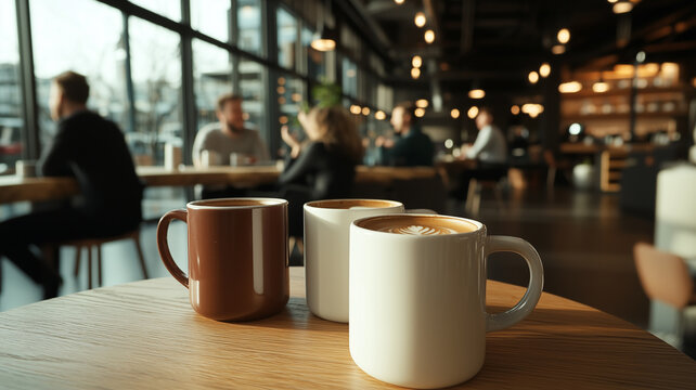 Sunlight streams into a lively café, where friends chat over coffee cups, capturing the essence of warmth, conversation, and community.
