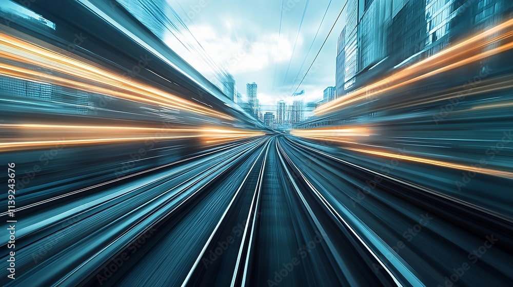 Poster rapid urban transit with motion blur highlighting city movement and futuristic technology : generati