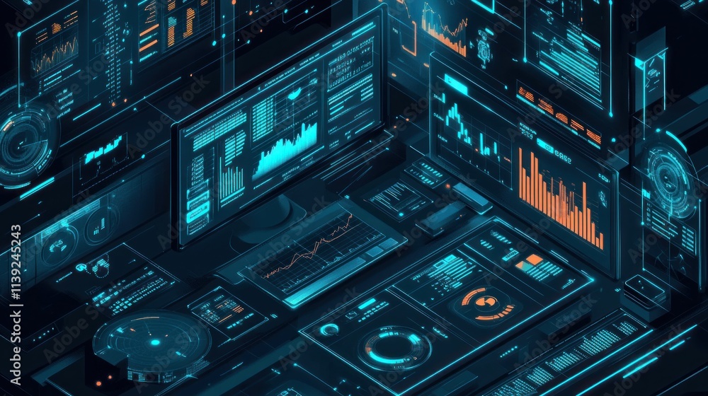 Aufkleber Futuristic data dashboards with graphs and charts.