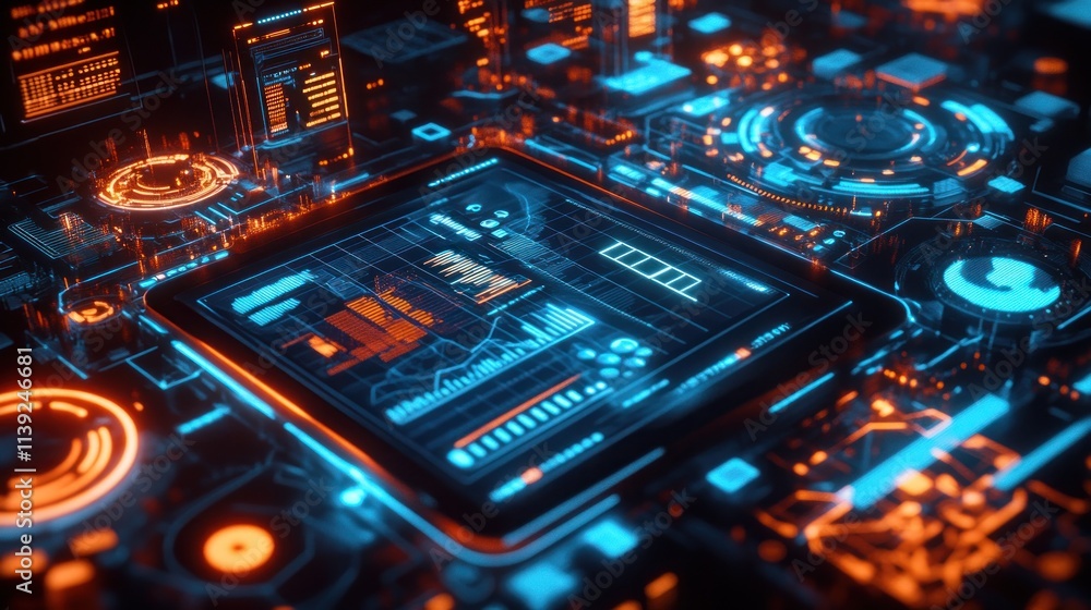 Aufkleber futuristic tablet with data and glowing circuits.