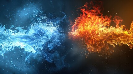 Abstract ice and fire wallpaper, a concept of cold vs hot elements in a dangerous vs beautiful struggle with a nature-inspired design and a dark vs light backdrop.