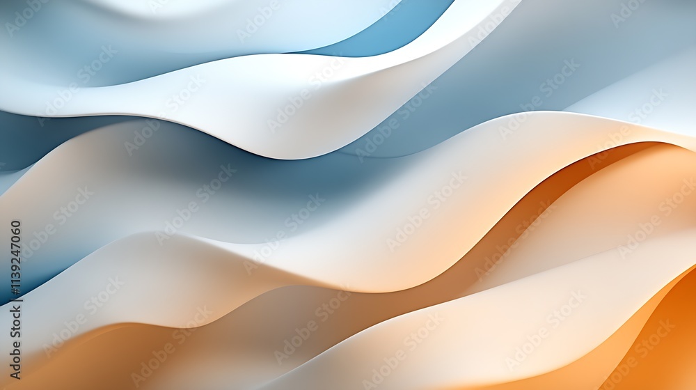Aufkleber abstract flowing waves in soft pastel colors blue and orange background : generative ai