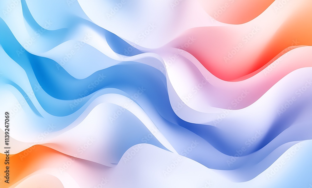 Aufkleber Abstract Colorful Wave Patterns in Blue Orange and White Creative Digital Art : Generative AI
