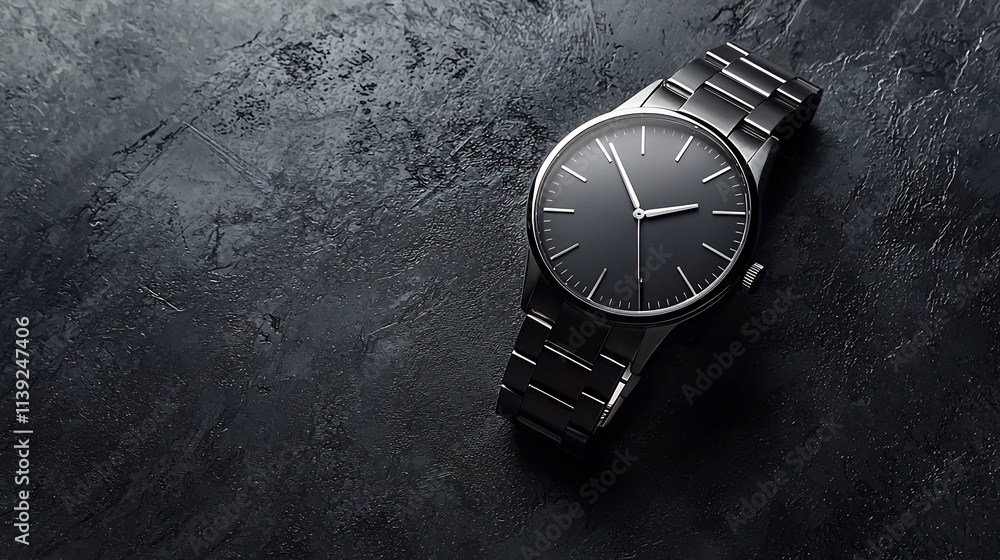 Poster a sleek silver minimalist wristwatch with a refined high end design floating against a modern metall