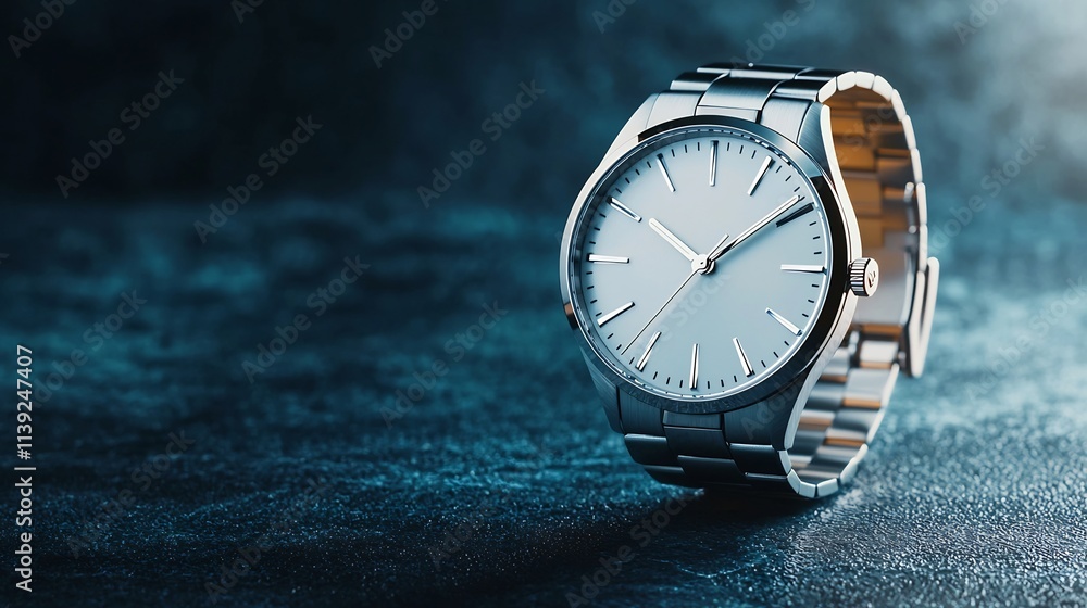 Poster a sleek and modern silver wristwatch with a minimalist design elegantly floating in the center of th