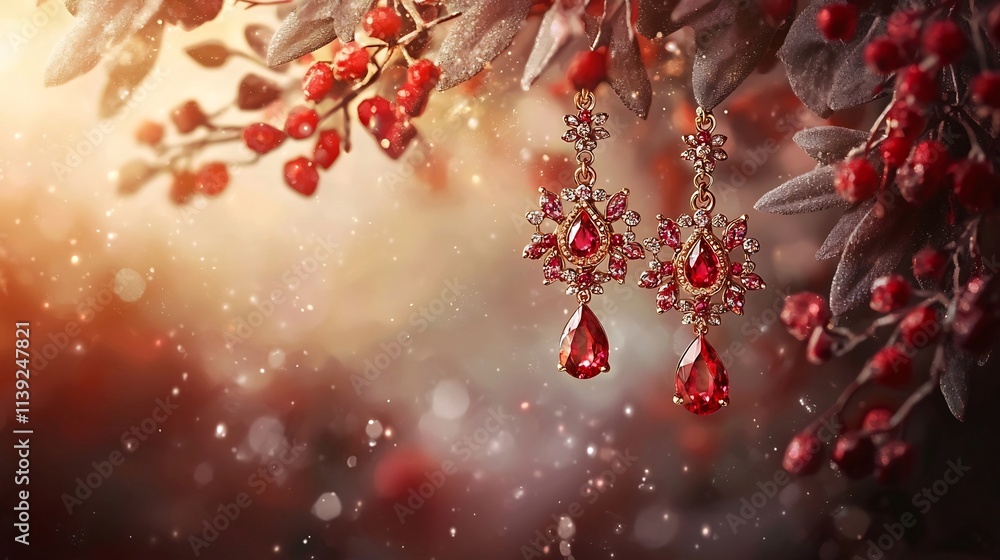 Poster enchanting ruby studded chandelier earrings float effortlessly in a captivating display of luminance