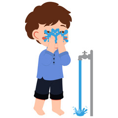 Muslim Boy Ablution Washing Face Illustration