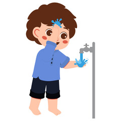 Muslim Boy Ablution Washing Hair Illustration