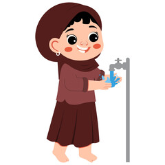 Muslim Girl Ablution Washing Her Hands Illustration