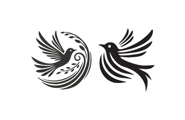 flying birds silhouette vector line art logo design