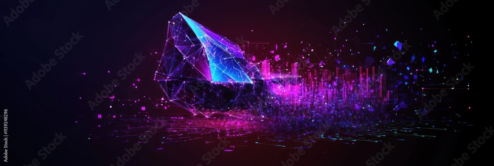 Aufkleber geometric digital shape with glowing particles.