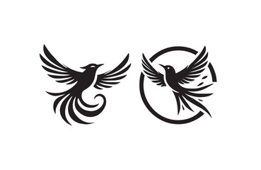 flying birds silhouette vector line art logo design