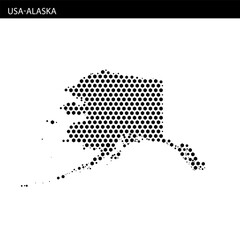 Unique hexagonal dotted representation of Alaska showcasing its distinct outline and geography