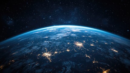 Fototapeta premium Earth at Night Viewed From Space Showing City Lights