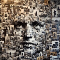 Portrait of the Past: Collage of Moments
The face constructed from photographs portrays a visual timeline of past events and lives, pieced together into one striking portrait.