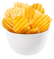 Potato chips in paper bucket isolated on white background, Potato chips on white PNG File.