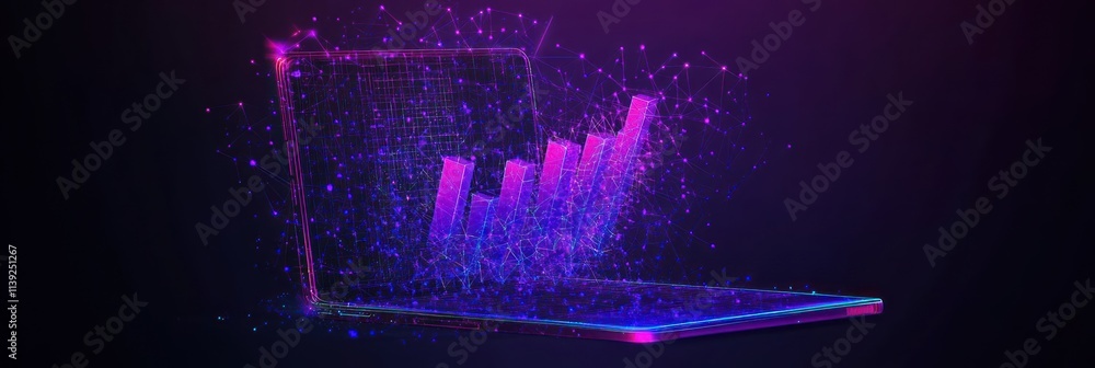 Poster laptop with abstract data chart.