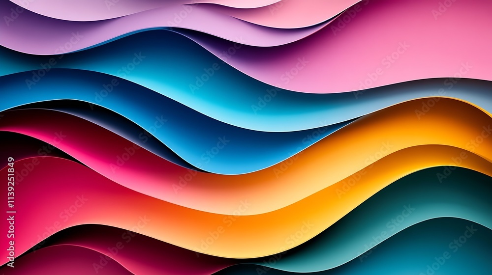 Fototapete Dynamic Flowing Abstract Waves with Multicolor Gradient in Contemporary Digital Artwork : Generative AI