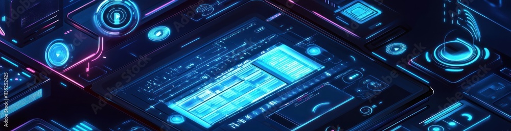Aufkleber Glowing tech interface with controls and displays.