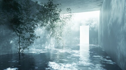 Obraz premium Flooded Room: Surreal Architecture and Nature