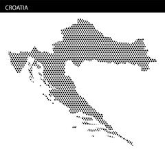 Croatia outlined in a hexagonal dotted pattern over a light abstract background