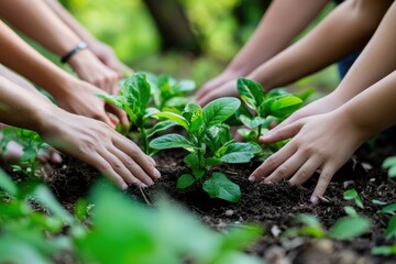 Helping Hands Plant Young Green Seedlings Together