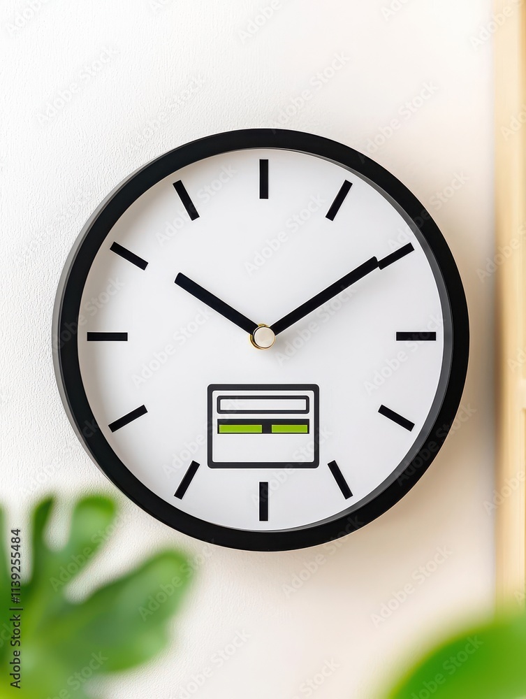 Poster drop shipping store clock concept. clock with minimalist design on a light background and green acce