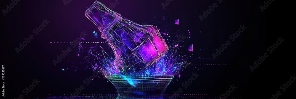Aufkleber Digital fist striking abstract bowl with particle effects.