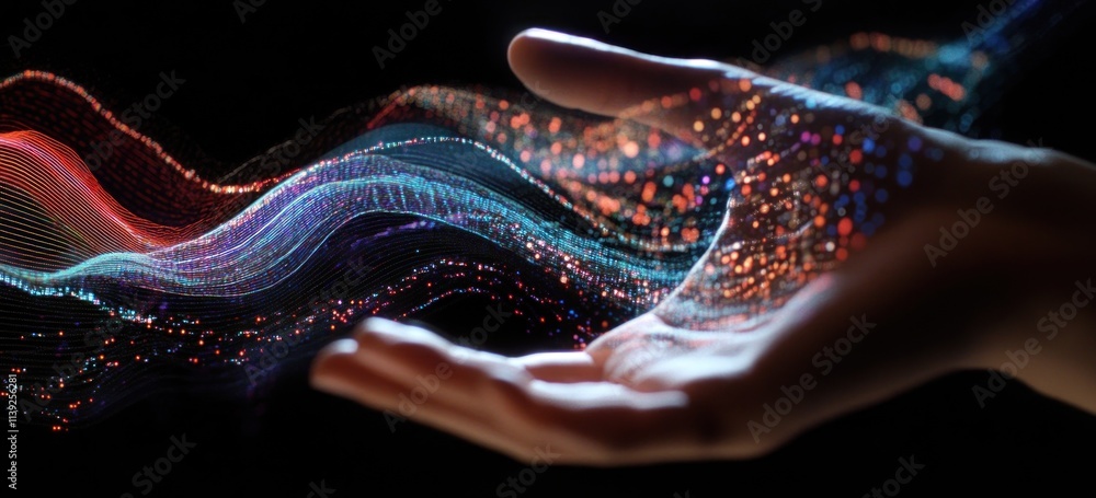 Aufkleber Glowing streams flow through hands.
