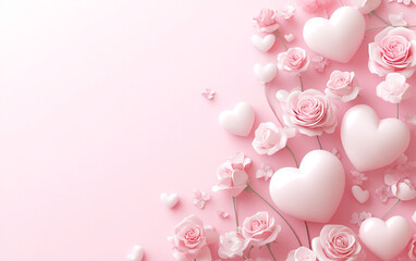 Elegant pink backdrop with roses and hearts for Valentine Day