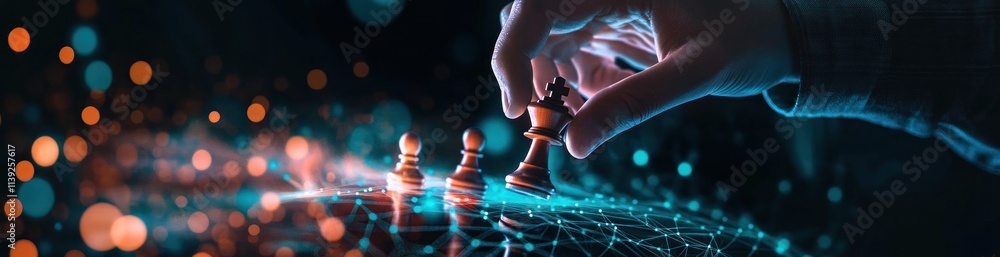 Aufkleber chess king moving with digital network.