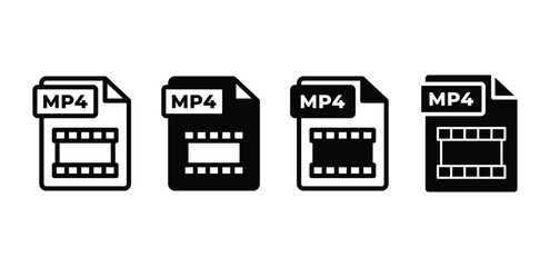 MP4 file format type icon symbol sign vector design black white color simple illustration collection isolated