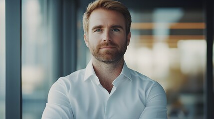Obraz premium Confident businessman portrait in modern office setting