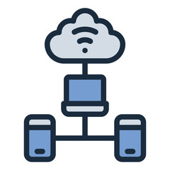 IoT hub filled line icon cloud system for managing connected devices