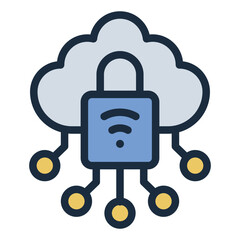 Cloud security filled line icon for IoT data protection and safety