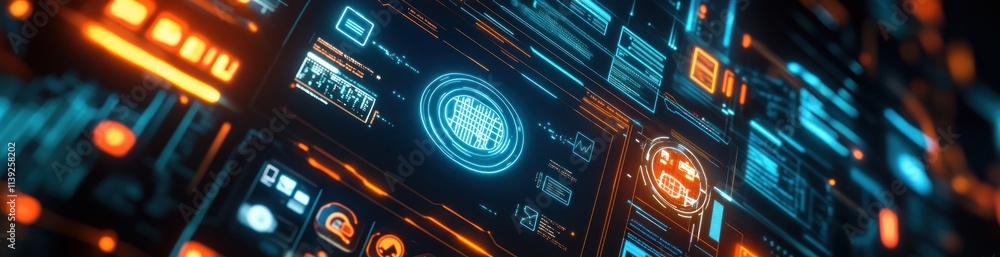 Poster Futuristic control panel with bright UI elements.