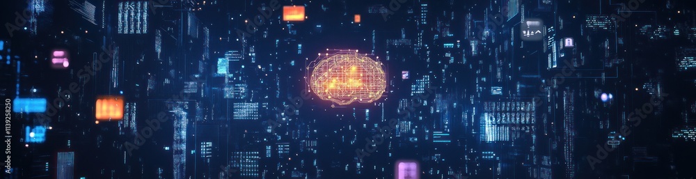 Poster digital brain with circuitry.
