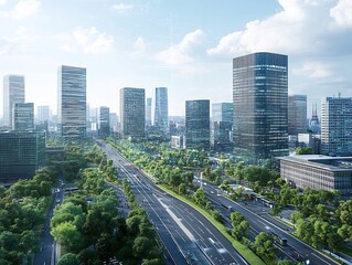 Fototapeta premium Illuminated Smart City Skyline Reflecting Urban of Technology and Community