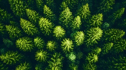 Fototapeta premium Aerial View of Lush Green Coniferous Forest Canopy