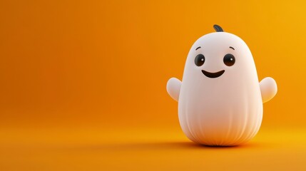 Happy Ghost on Orange Background - Cute Halloween Character