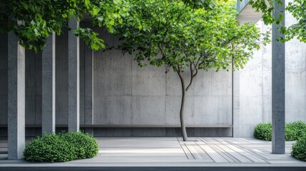 Modern Minimalist Courtyard Oasis: Concrete Architecture and Lush Greenery