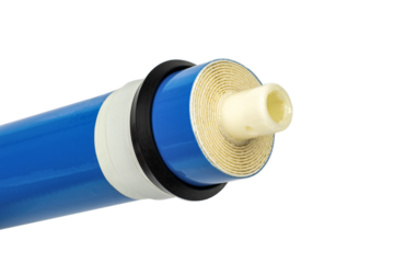 Membrane osmosis filter used for RO water purifiers for drinking water. Object on white background.