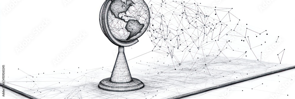 Poster globe with digital lines on white.