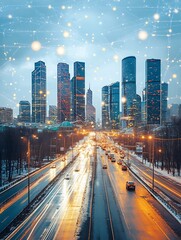 Fototapeta premium Futuristic Smart City Landscape of Moscow with Digital Community