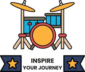 A drum set with a banner that says Inspire Your Journey