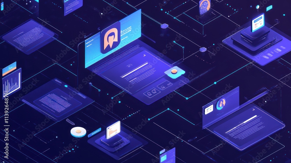 Aufkleber abstract blue isometric ui forms, network, tech, and data.