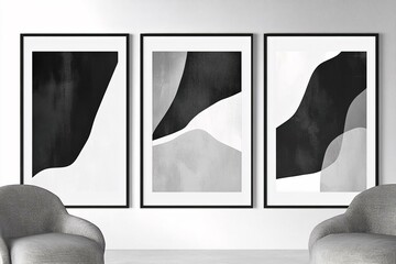 Abstract Black and White Wall Art Triptych Print