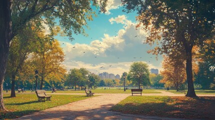 Obraz premium Autumnal Serenity: A Peaceful Park Scene